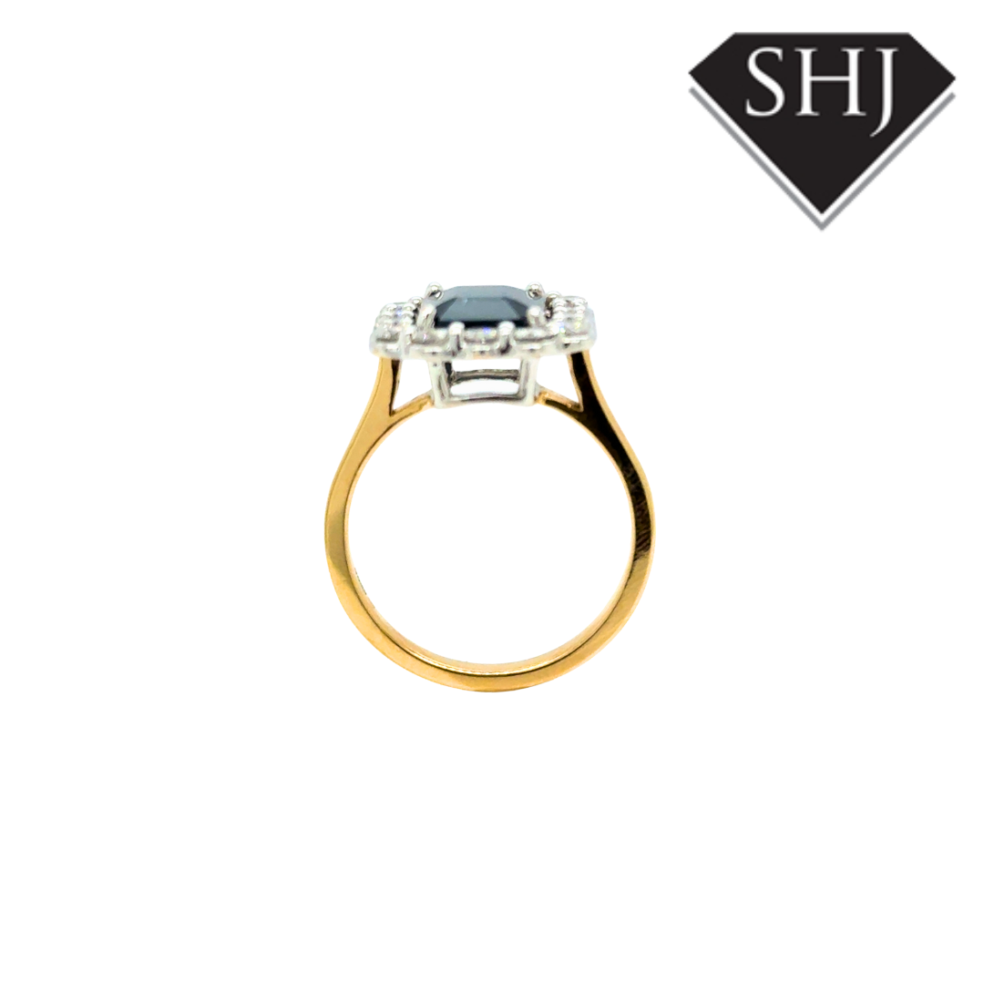 18ct Yellow Gold Sapphire & Diamond Cluster Ring