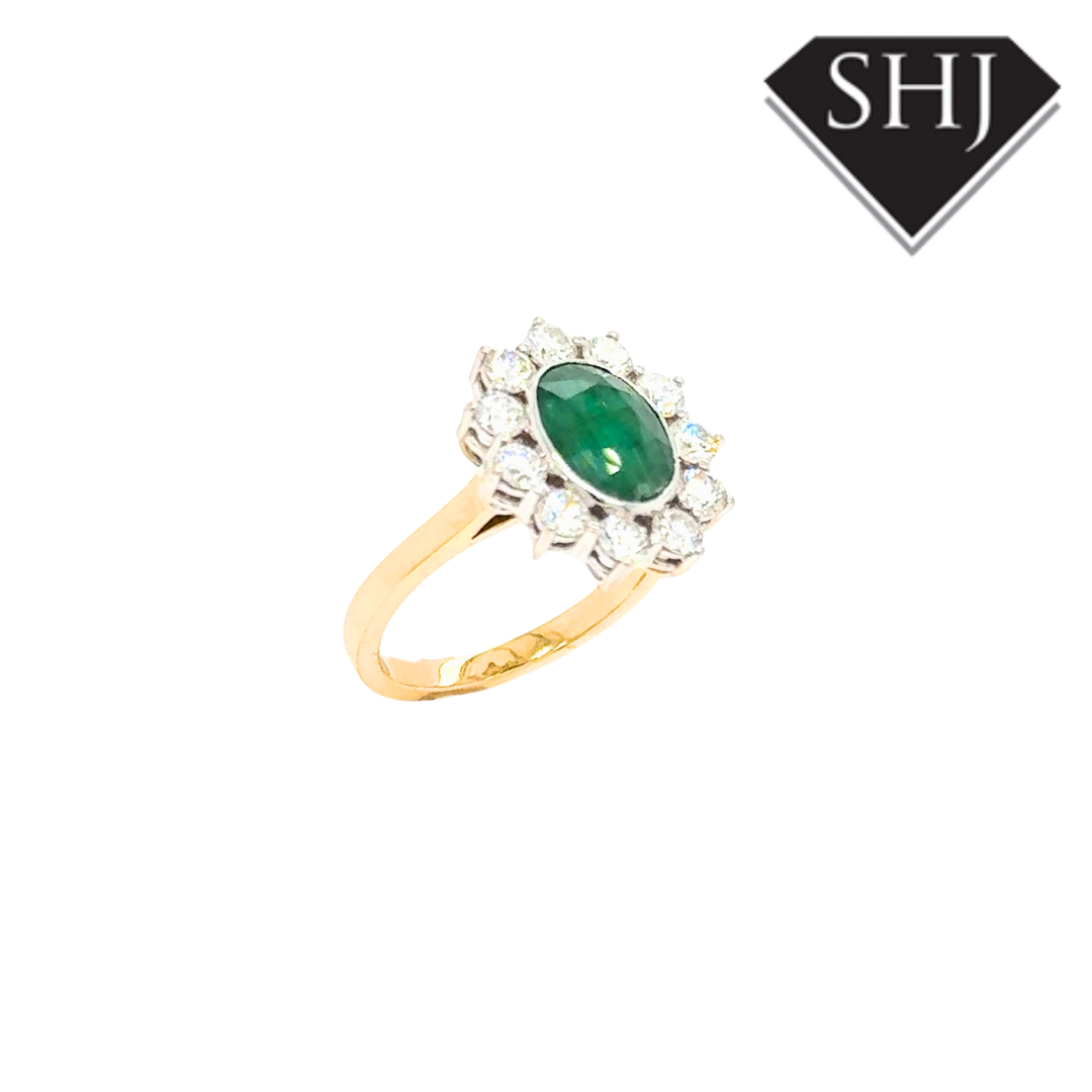 18ct Yellow Gold Emerald & Diamond Cluster Ring