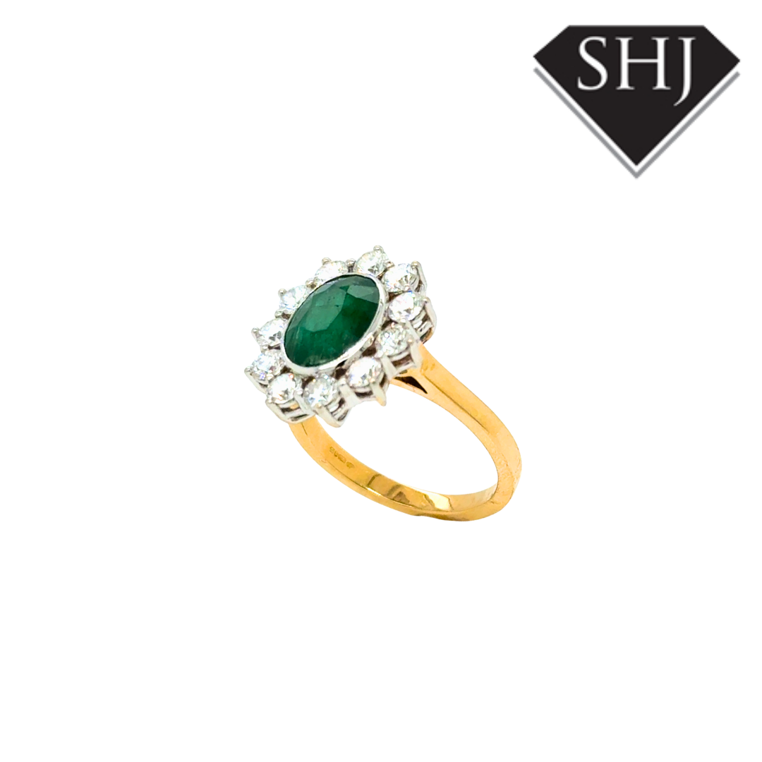 18ct Yellow Gold Emerald & Diamond Cluster Ring