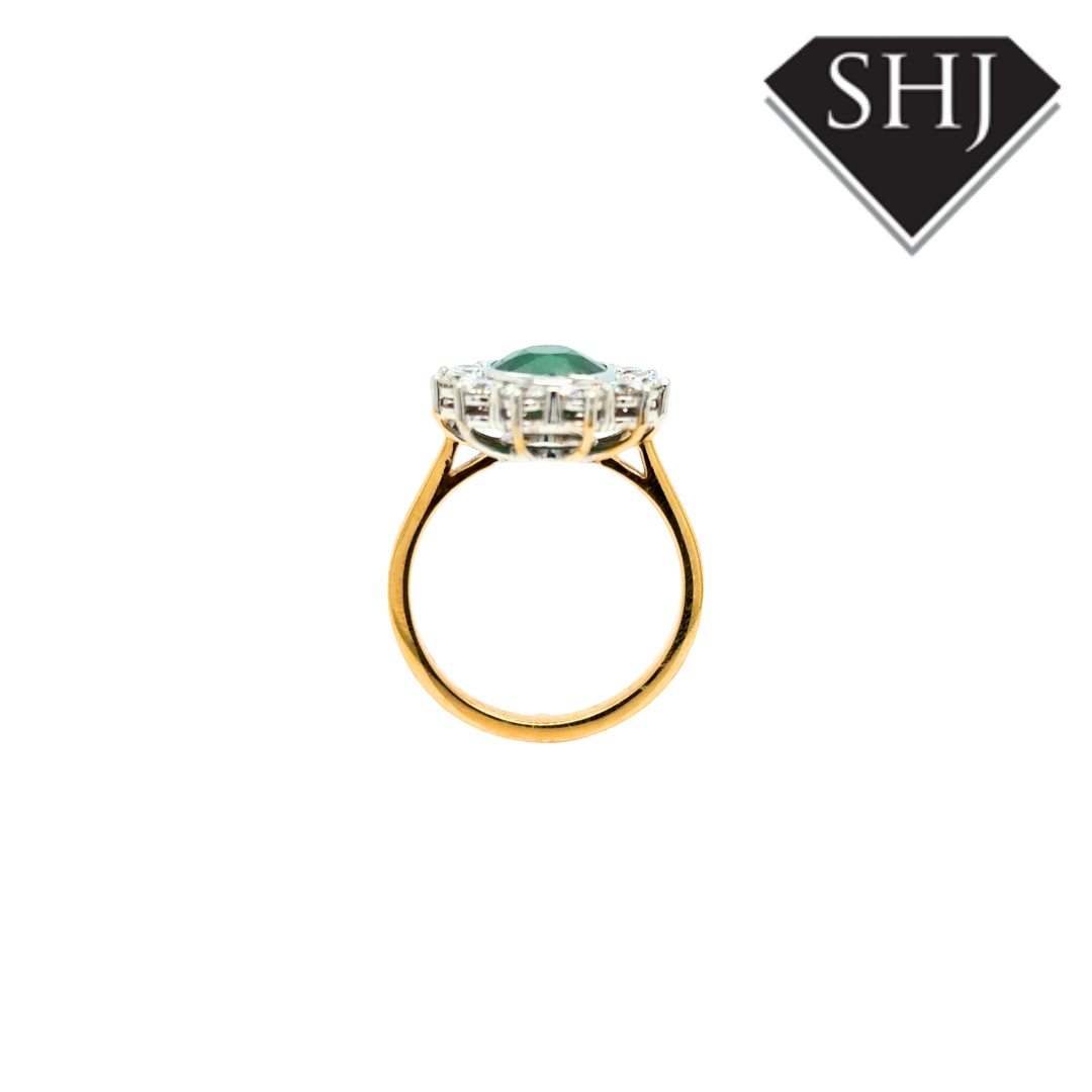 18ct Yellow Gold Emerald & Diamond Cluster Ring
