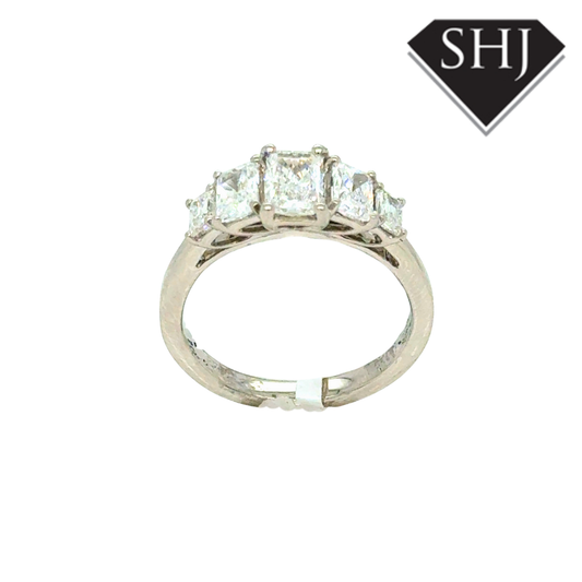 Platinum 1.39ct, 0.50ct, 0.89ct Radiant Cut 5 Stone Diamond Ring E VS2