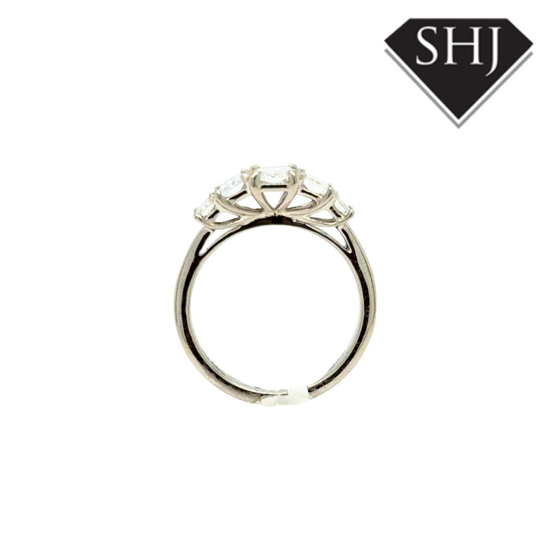 Platinum 1.39ct, 0.50ct, 0.89ct Radiant Cut 5 Stone Diamond Ring E VS2