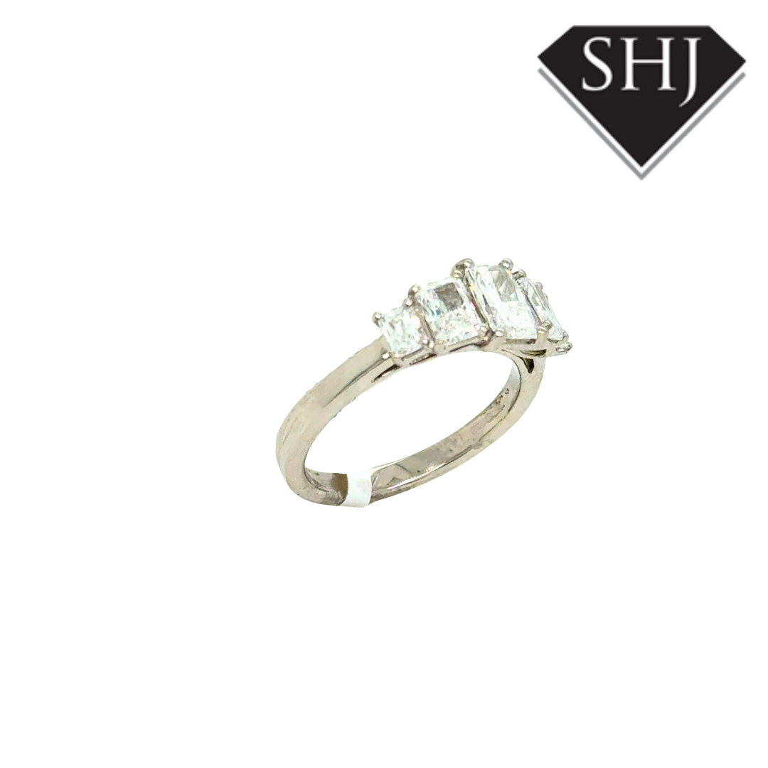 Platinum 1.39ct, 0.50ct, 0.89ct Radiant Cut 5 Stone Diamond Ring E VS2