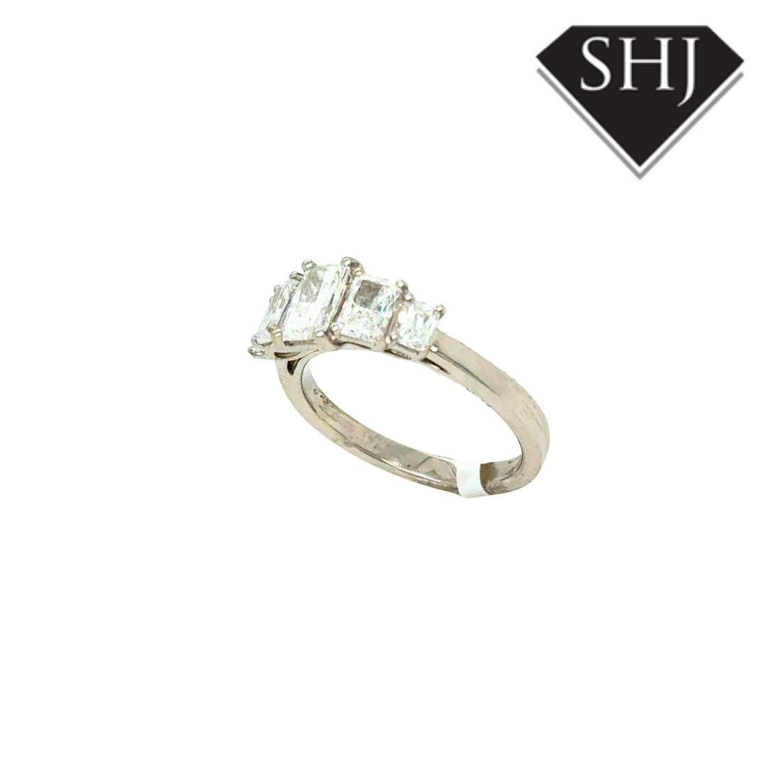 Platinum 1.39ct, 0.50ct, 0.89ct Radiant Cut 5 Stone Diamond Ring E VS2