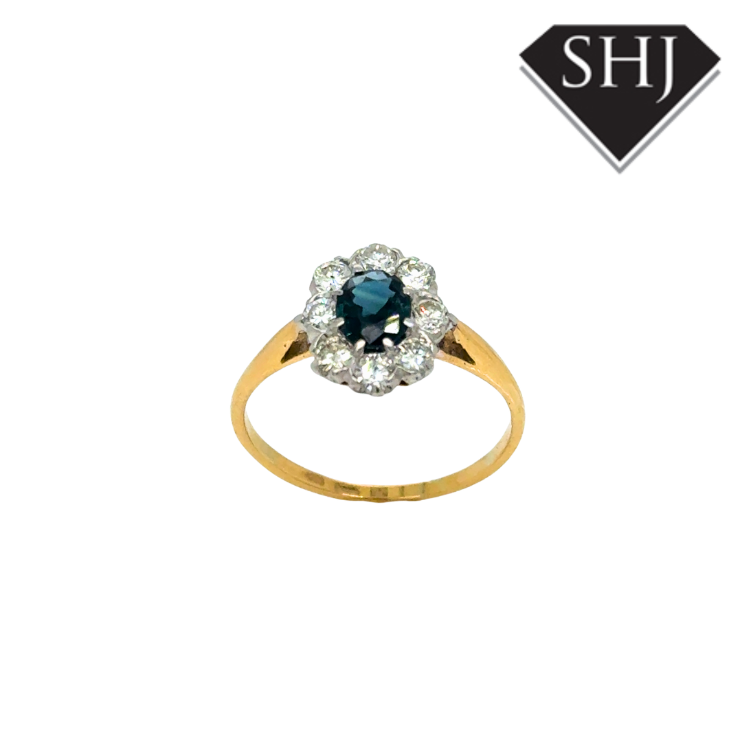 18ct Yellow Gold Diamond & Sapphire Cluster Ring