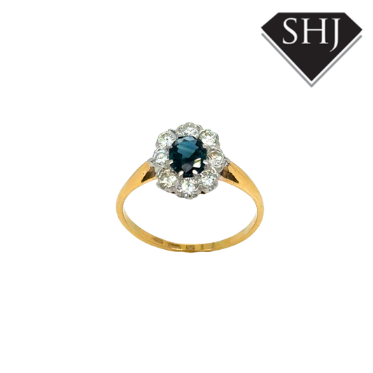 18ct Yellow Gold Diamond & Sapphire Cluster Ring