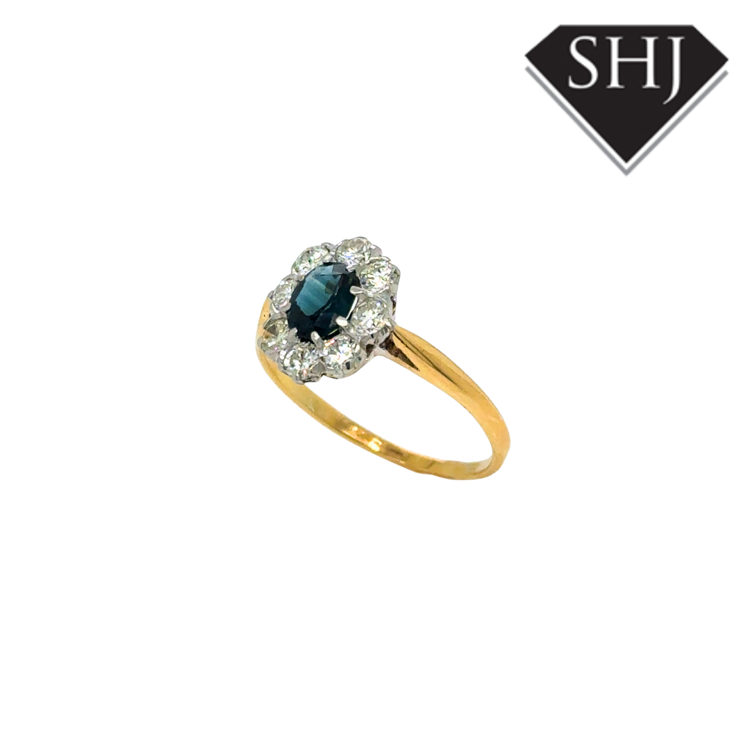 18ct Yellow Gold Diamond & Sapphire Cluster Ring
