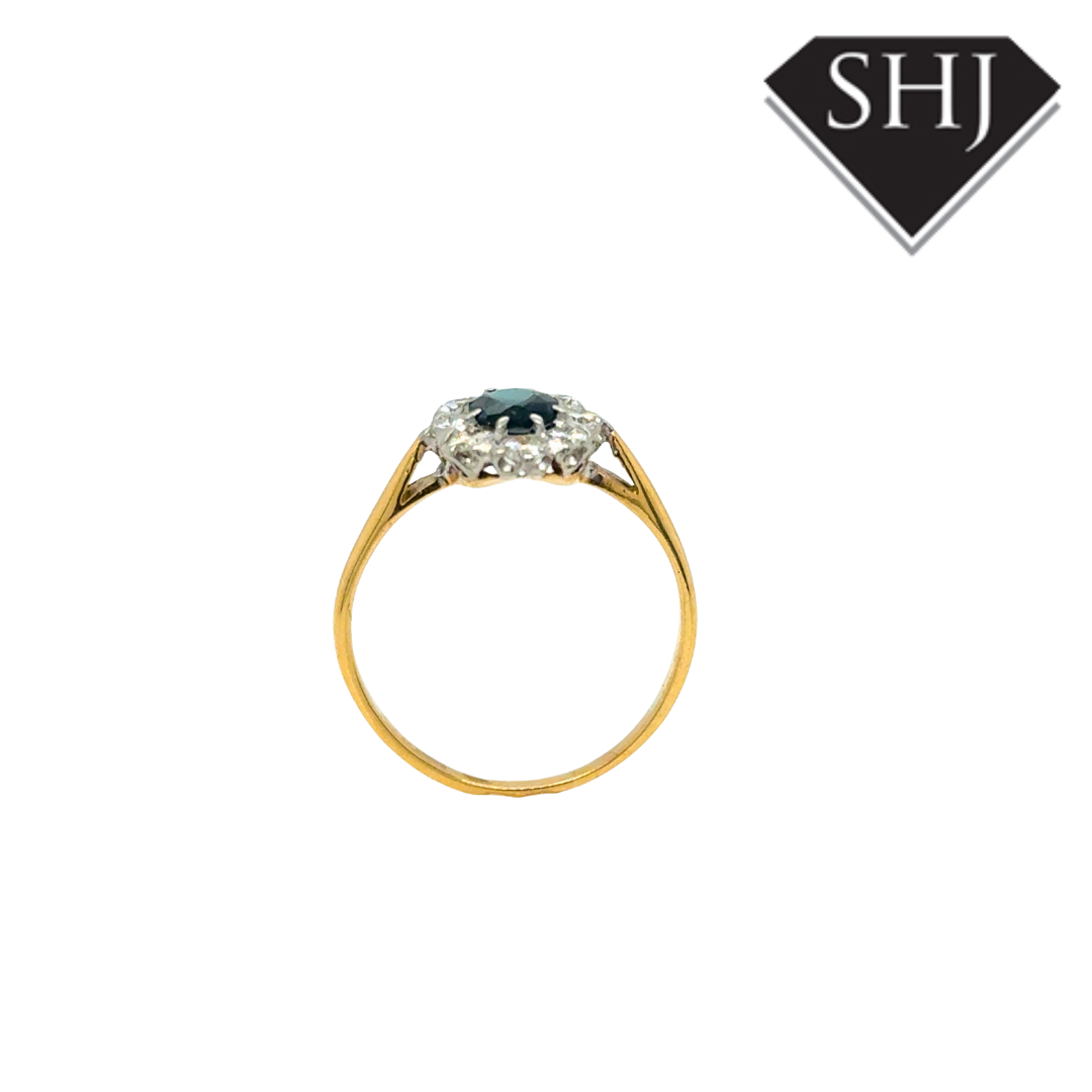18ct Yellow Gold Diamond & Sapphire Cluster Ring