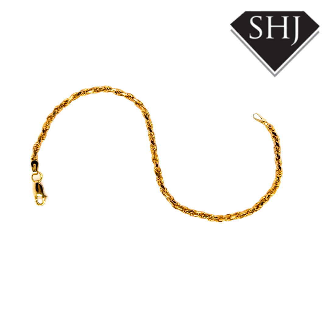 9ct Yellow Gold 7 1/2" Rope Chain Bracelet