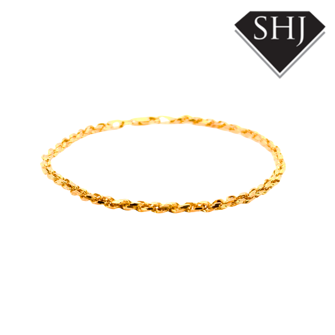 9ct Yellow Gold 7 1/2" Rope Chain Bracelet