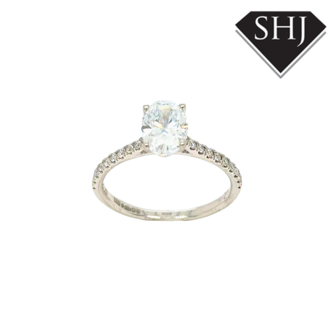 Platinum Lab Grown Oval 1.12ct Diamond Shoulders Ring