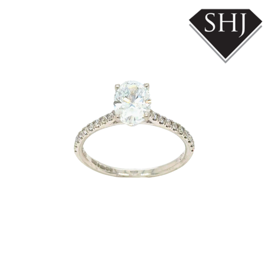 Platinum Lab Grown Oval 1.12ct Diamond Shoulders Ring