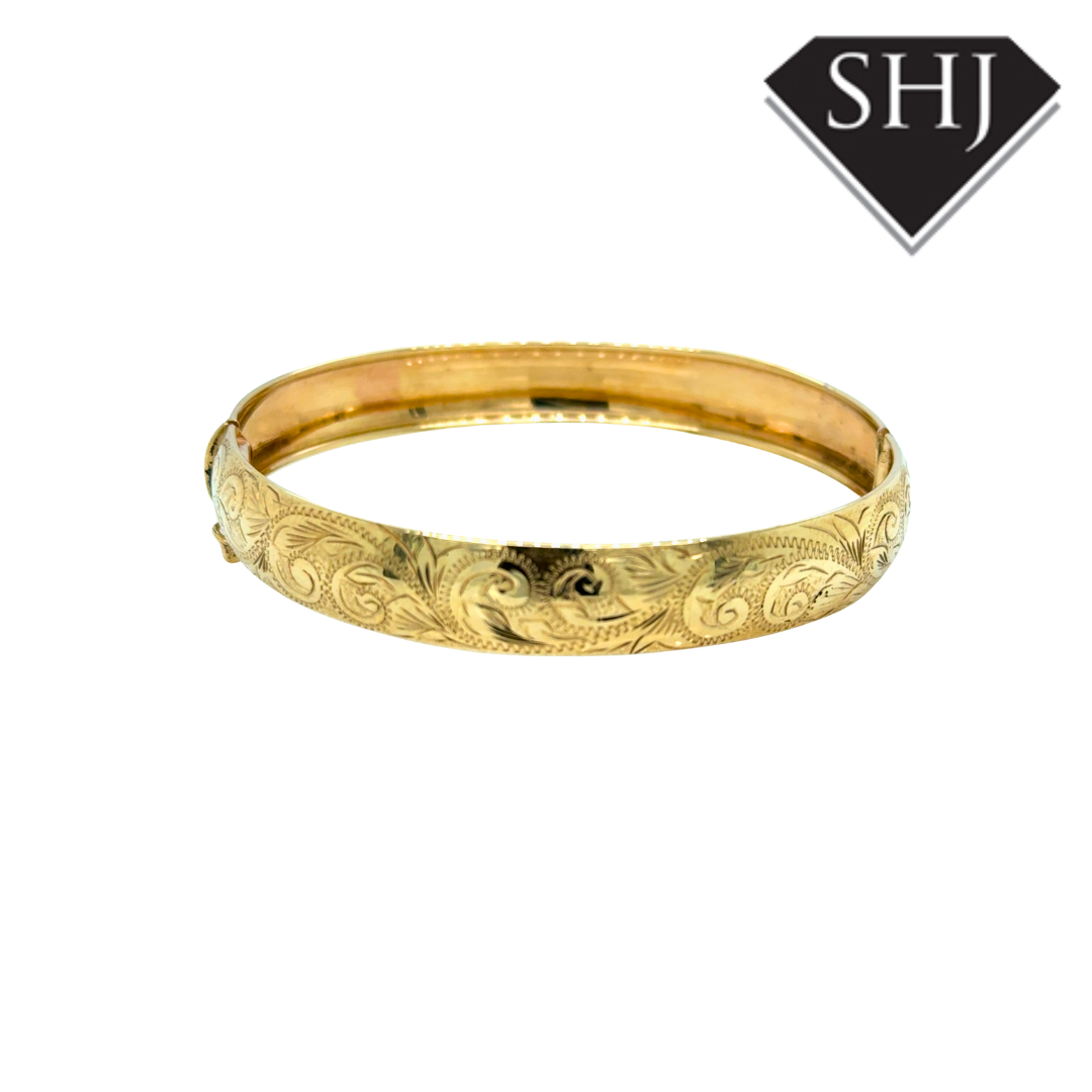 9ct Yellow Gold Engraved Bangle