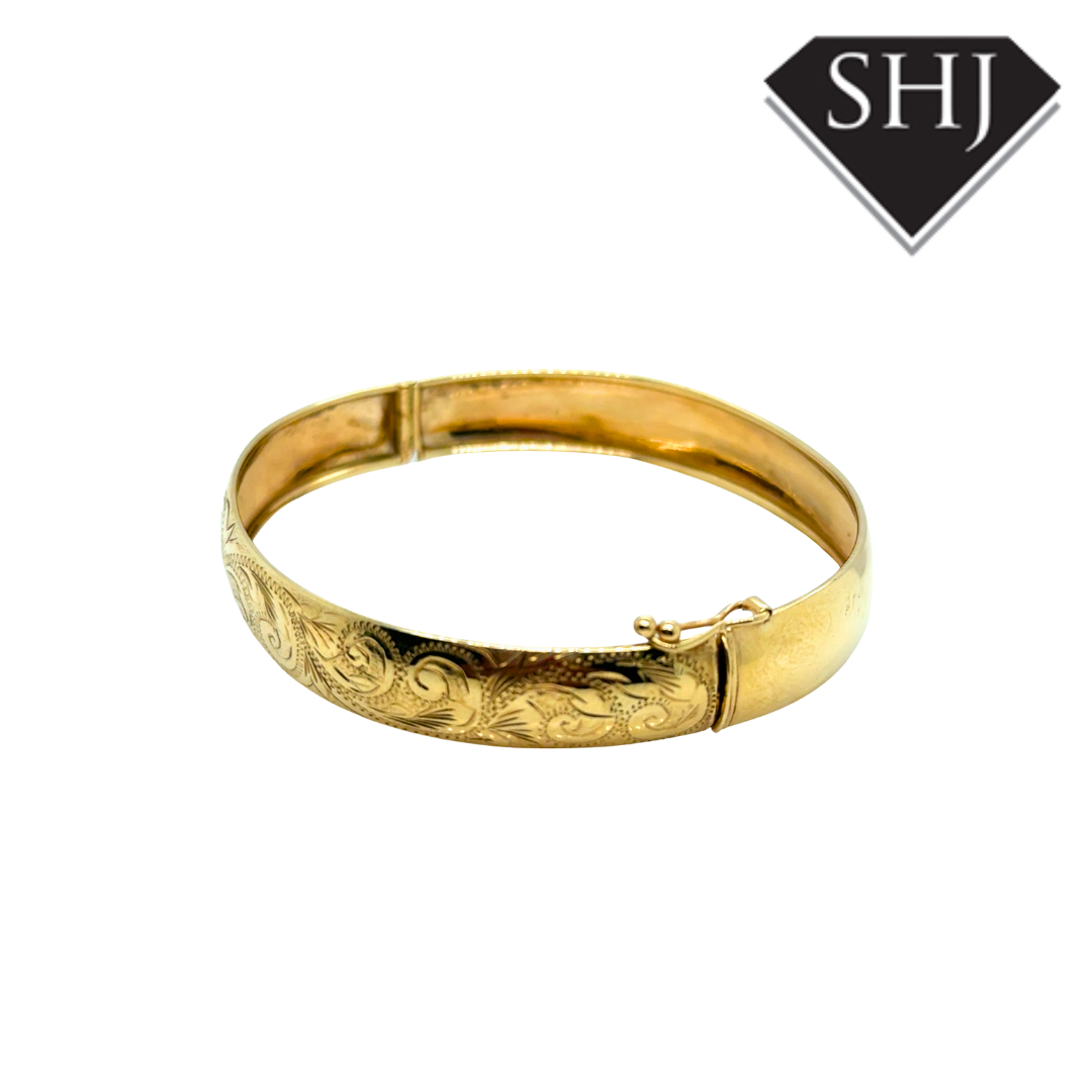 9ct Yellow Gold Engraved Bangle