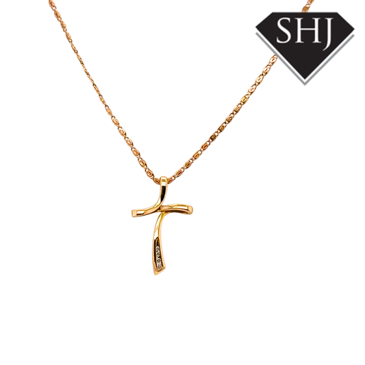 9ct Yellow Gold Diamond Cross and Chain