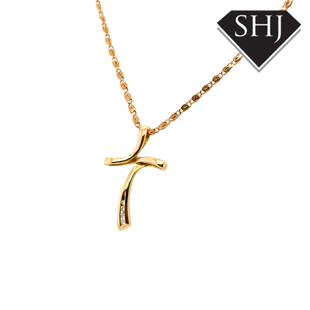 9ct Yellow Gold Diamond Cross and Chain