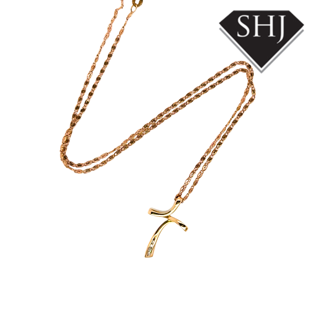 9ct Yellow Gold Diamond Cross and Chain