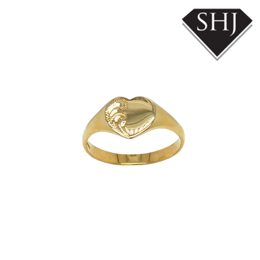 9ct Yellow Gold Engraved Heart Signet Ring