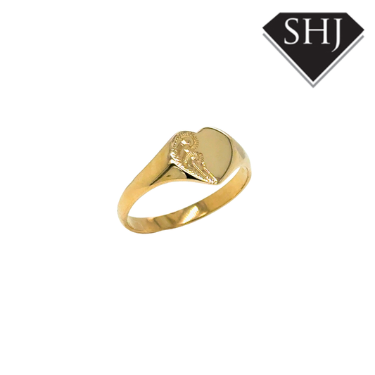 9ct Yellow Gold Engraved Heart Signet Ring