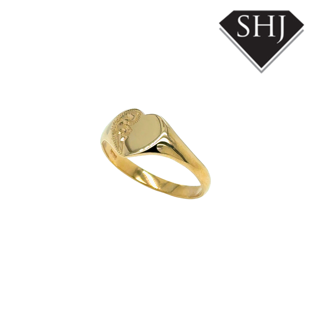 9ct Yellow Gold Engraved Heart Signet Ring