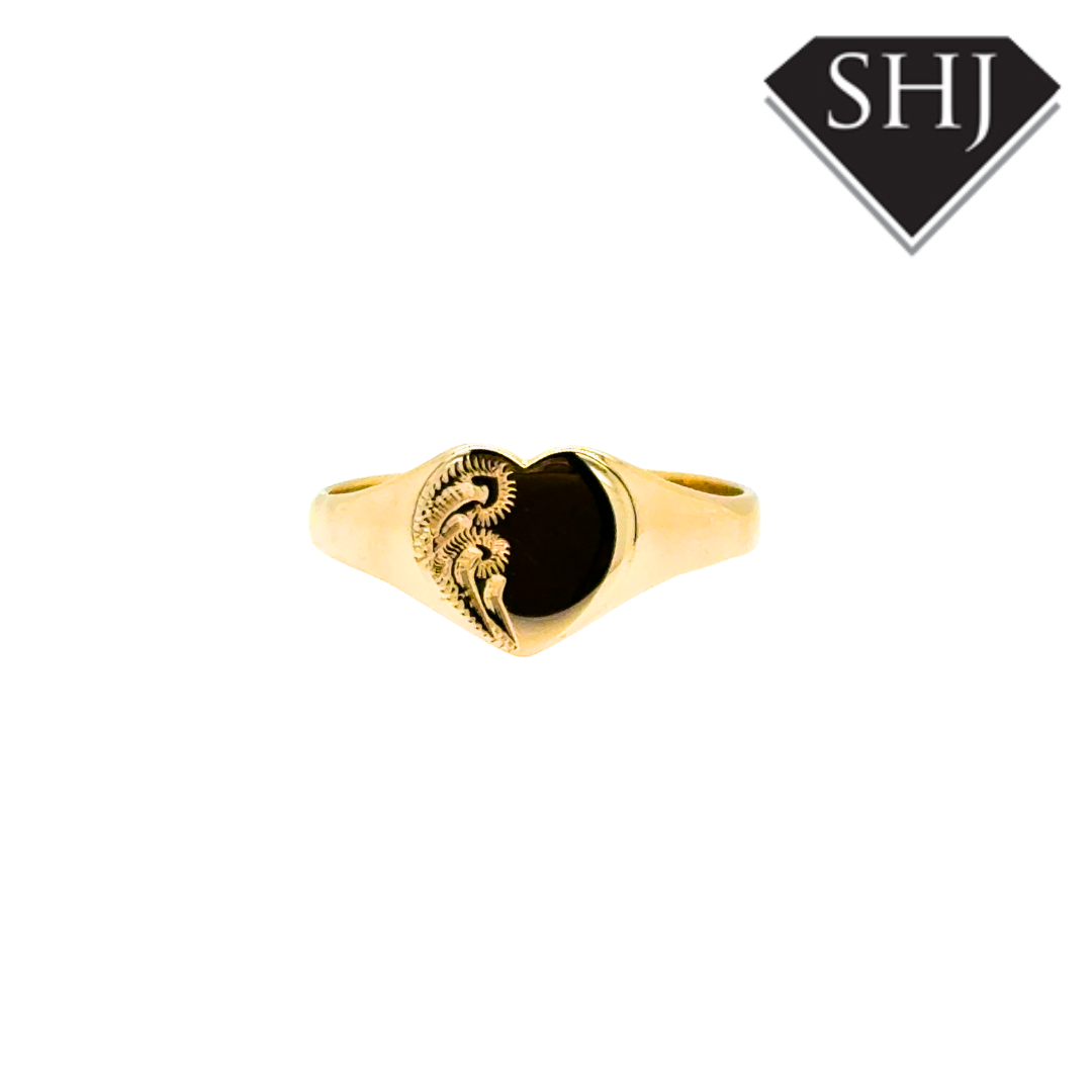 9ct Yellow Gold Engraved Heart Signet Ring