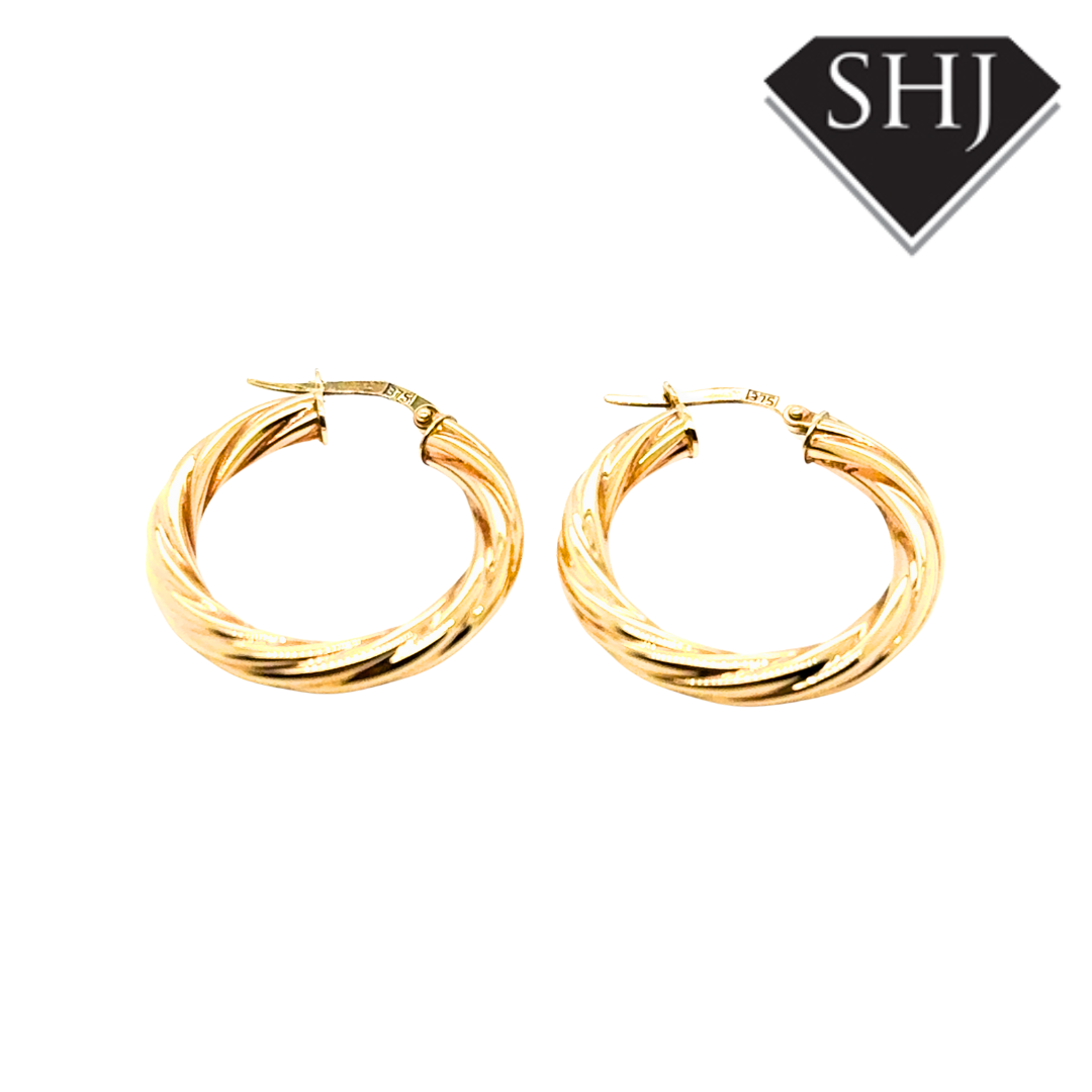 9ct Yellow Gold Twisted Hoops