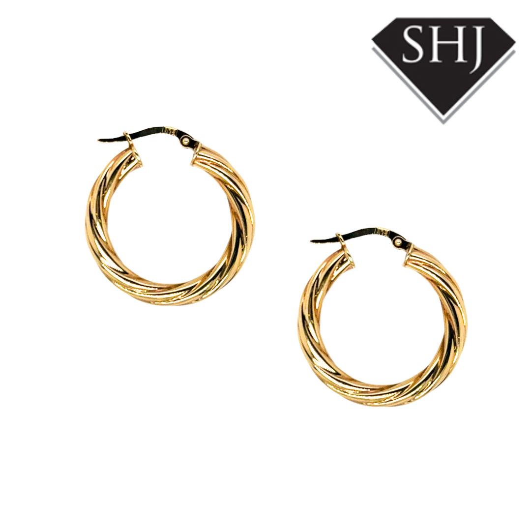 9ct Yellow Gold Twisted Hoops