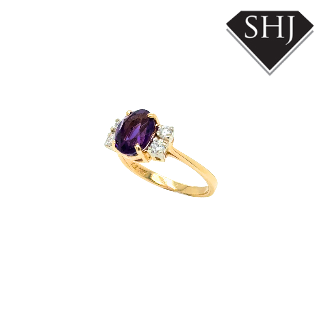 14ct Yellow Gold Amethyst & Diamond Cluster Ring