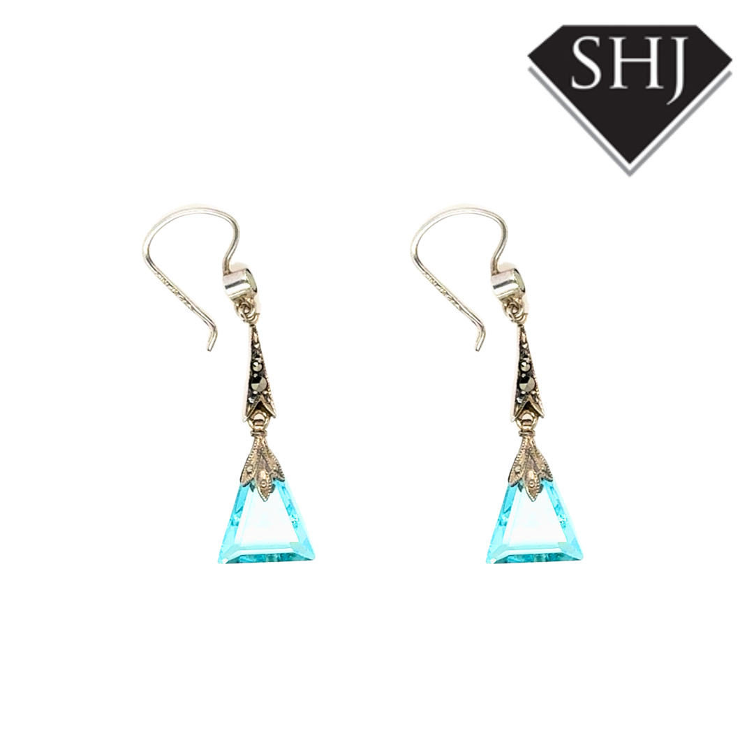 Silver Blue Topas Drop Earrings