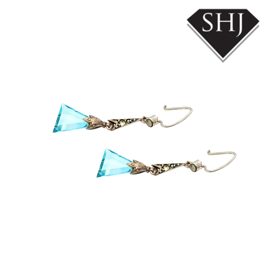 Silver Blue Topas Drop Earrings