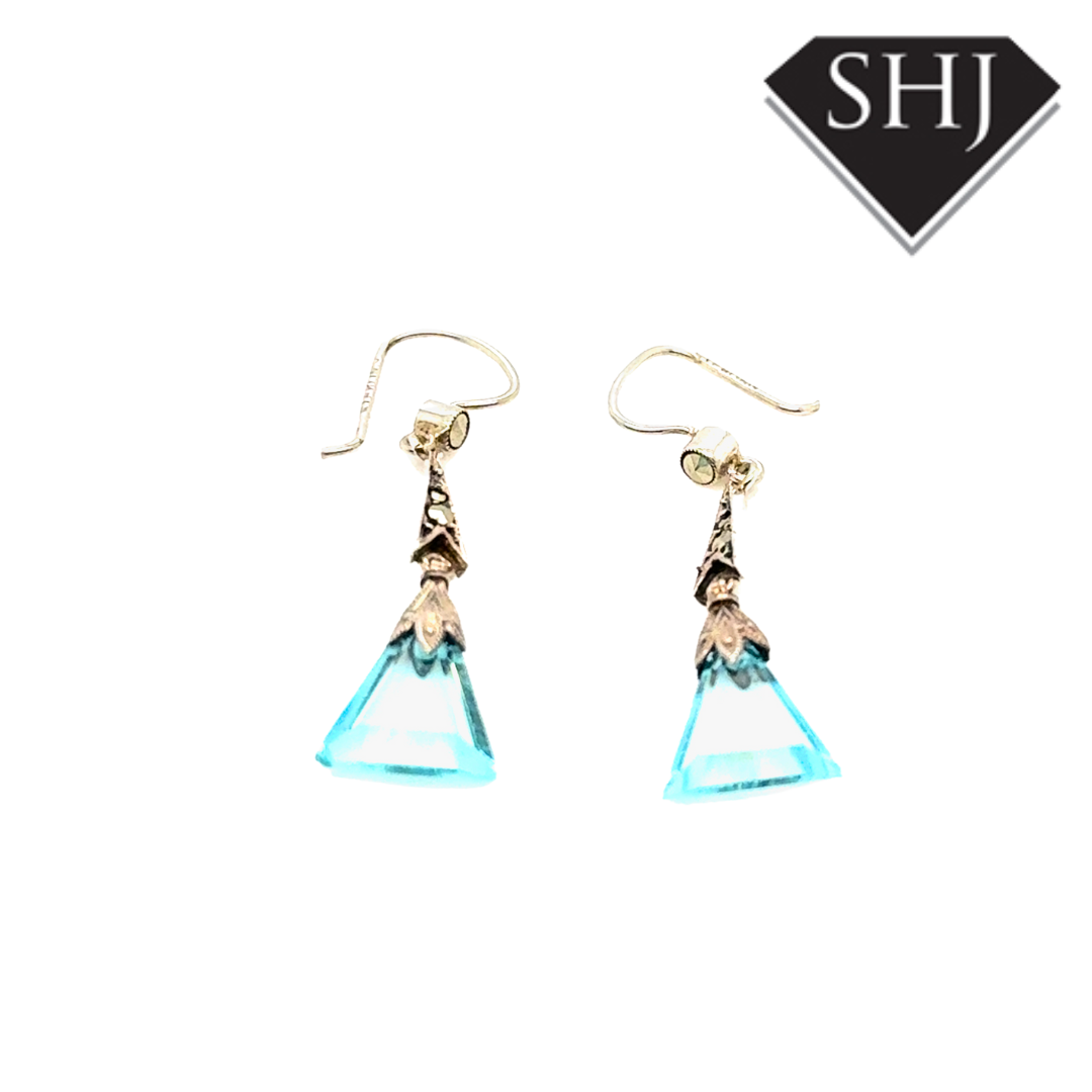 Silver Blue Topas Drop Earrings