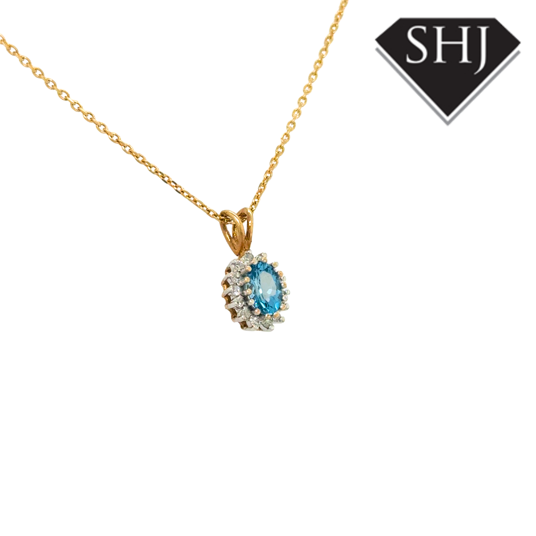 9ct Yellow Gold Blue Topas Pendant & Chain