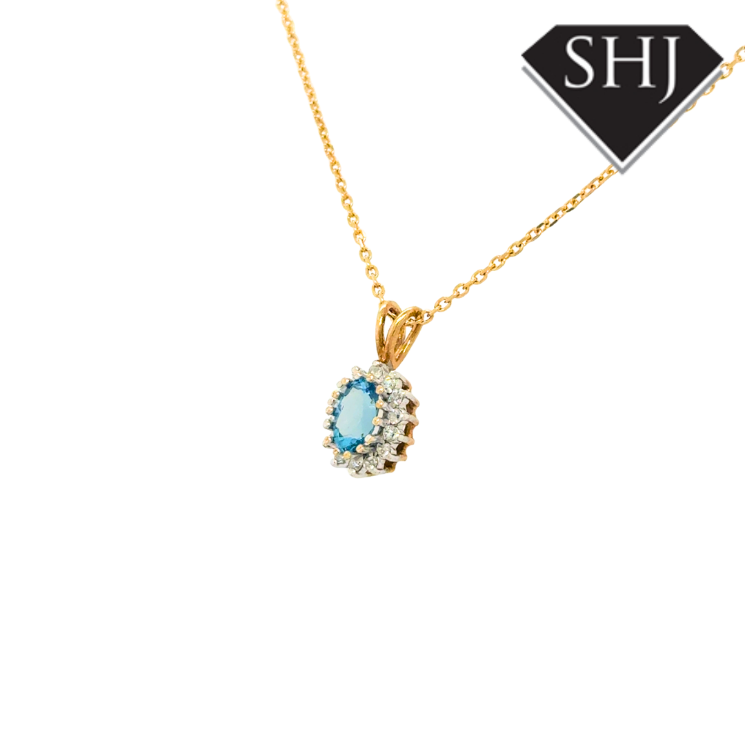 9ct Yellow Gold Blue Topas Pendant & Chain