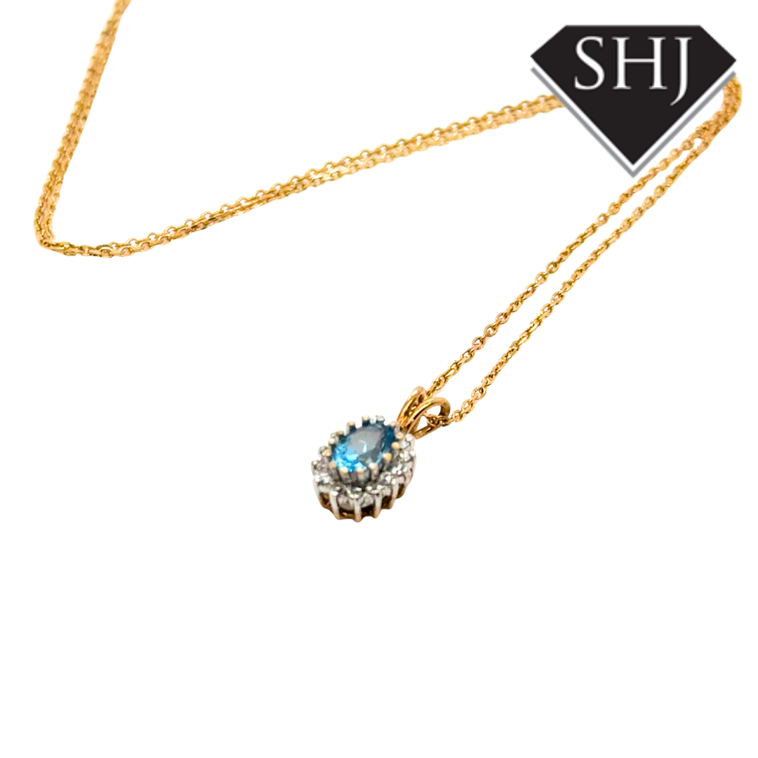 9ct Yellow Gold Blue Topas Pendant & Chain