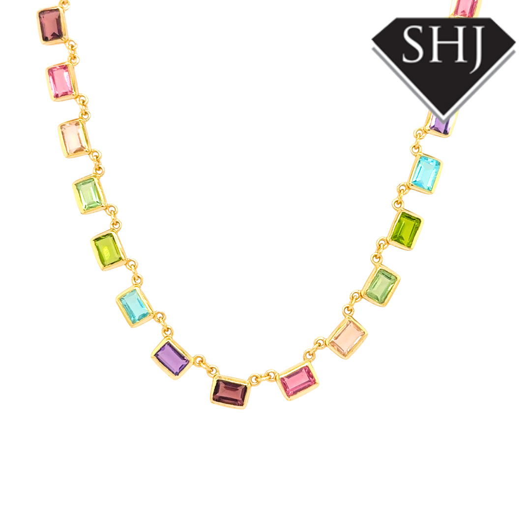 Silver 24ct Gold Plated Multi Gemstone Necklace