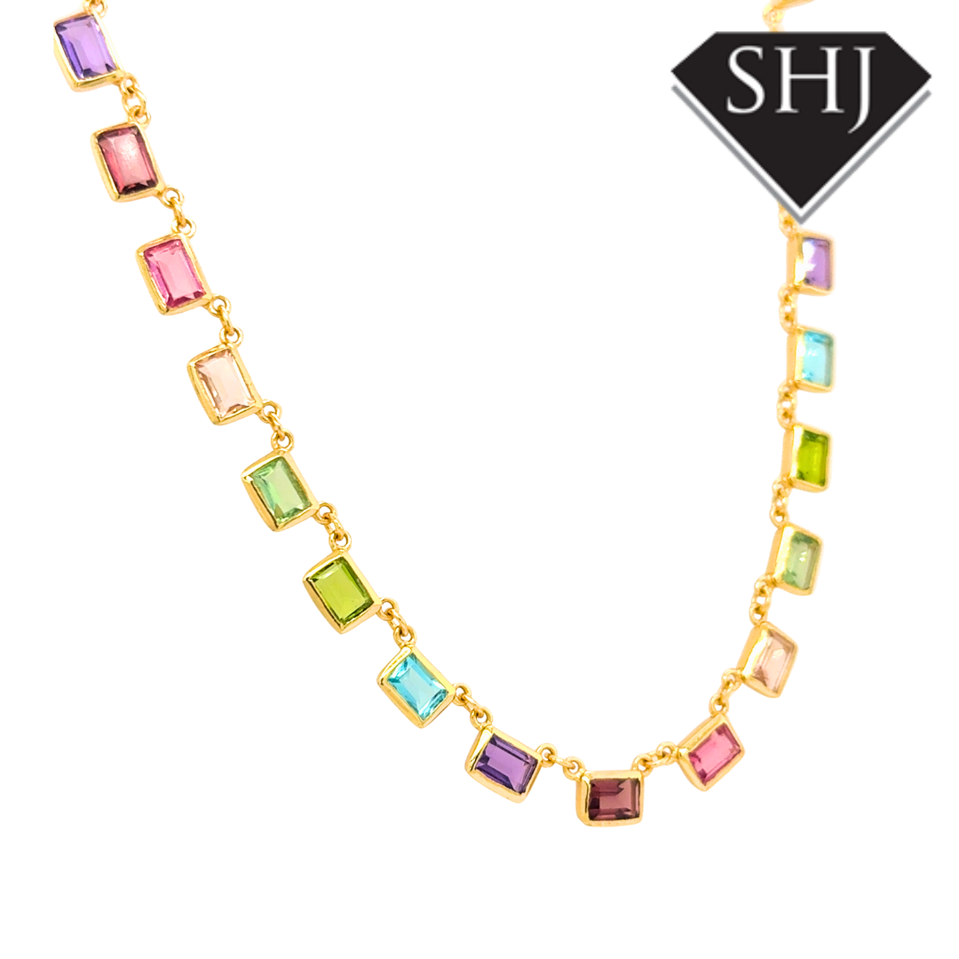 Silver 24ct Gold Plated Multi Gemstone Necklace
