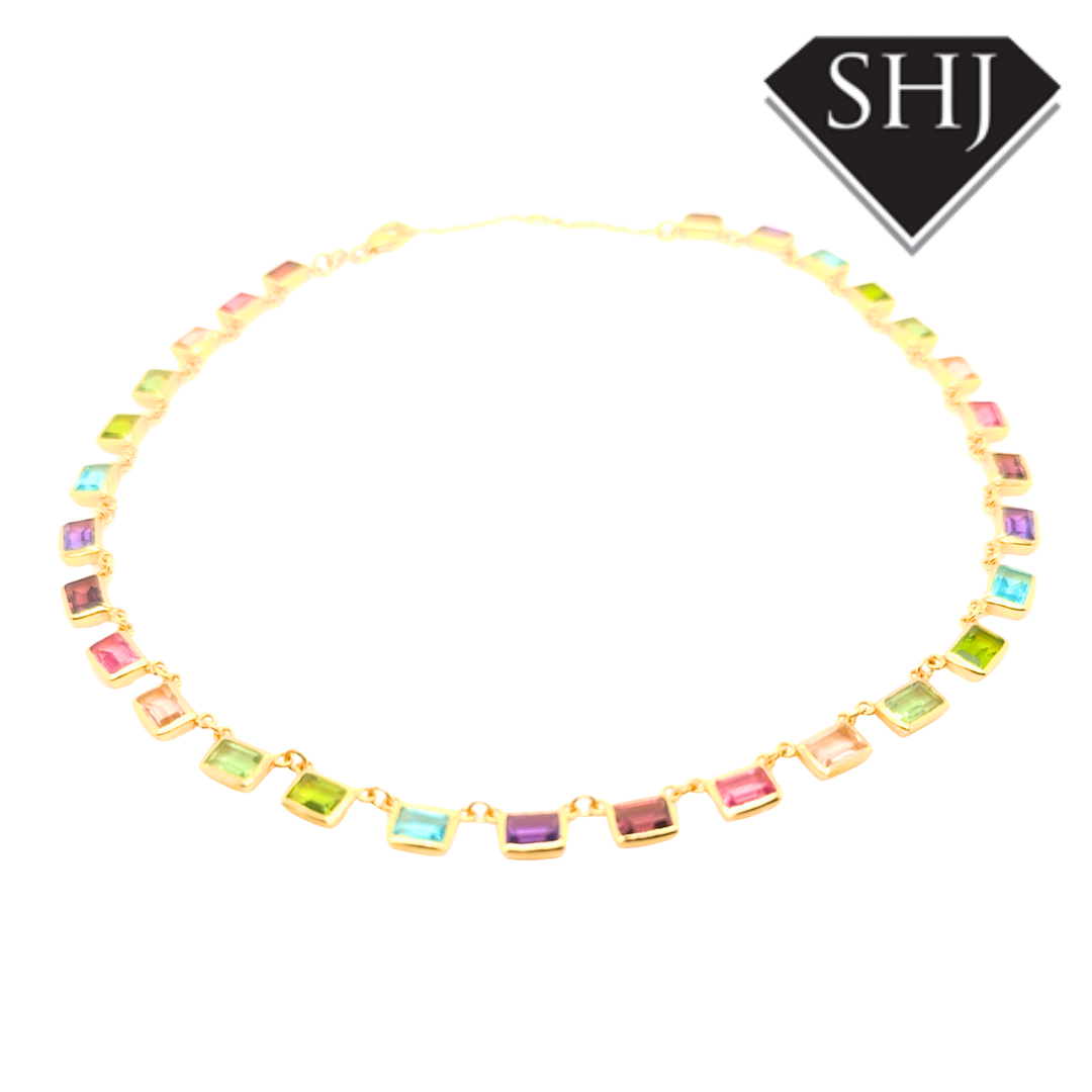 Silver 24ct Gold Plated Multi Gemstone Necklace