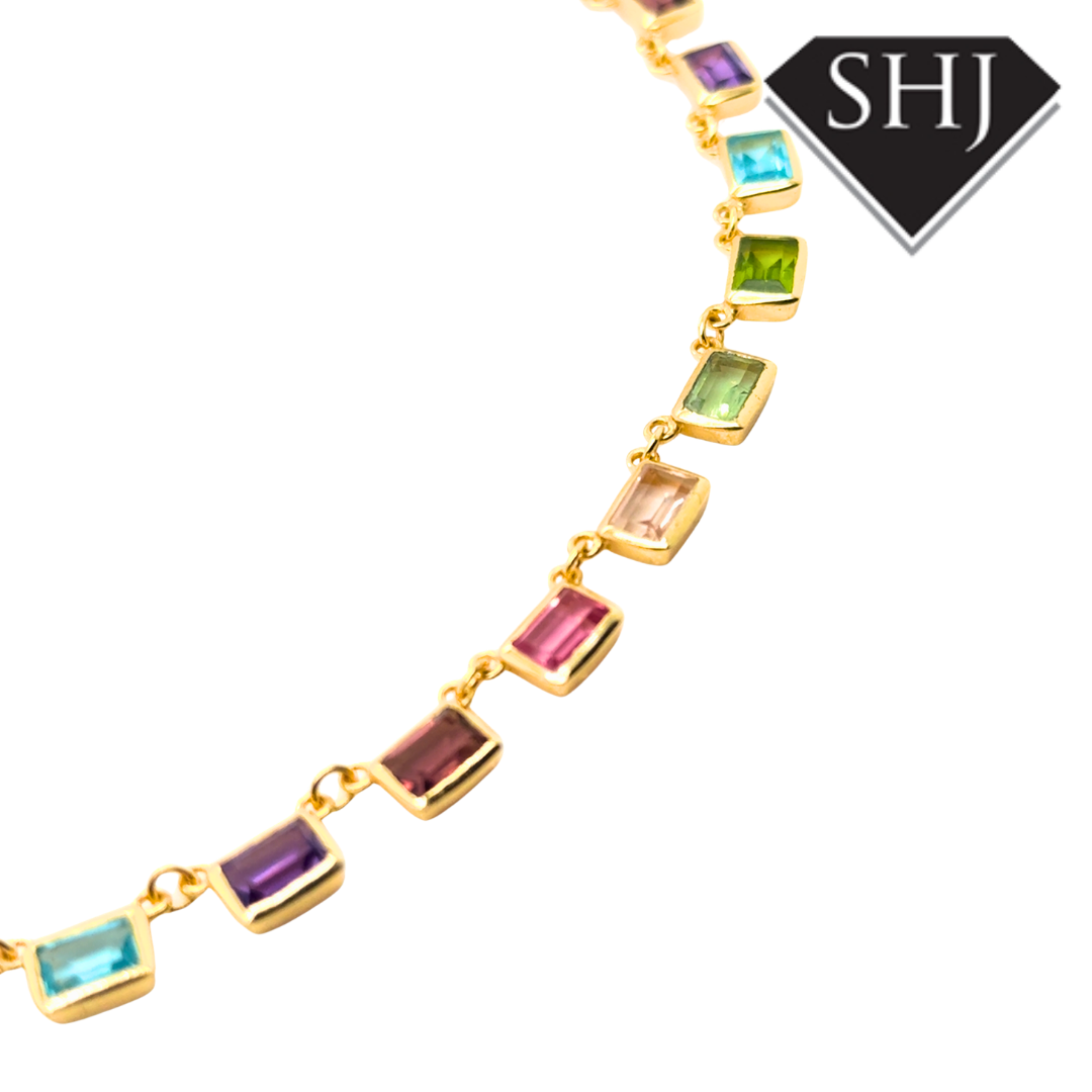 Silver 24ct Gold Plated Multi Gemstone Necklace
