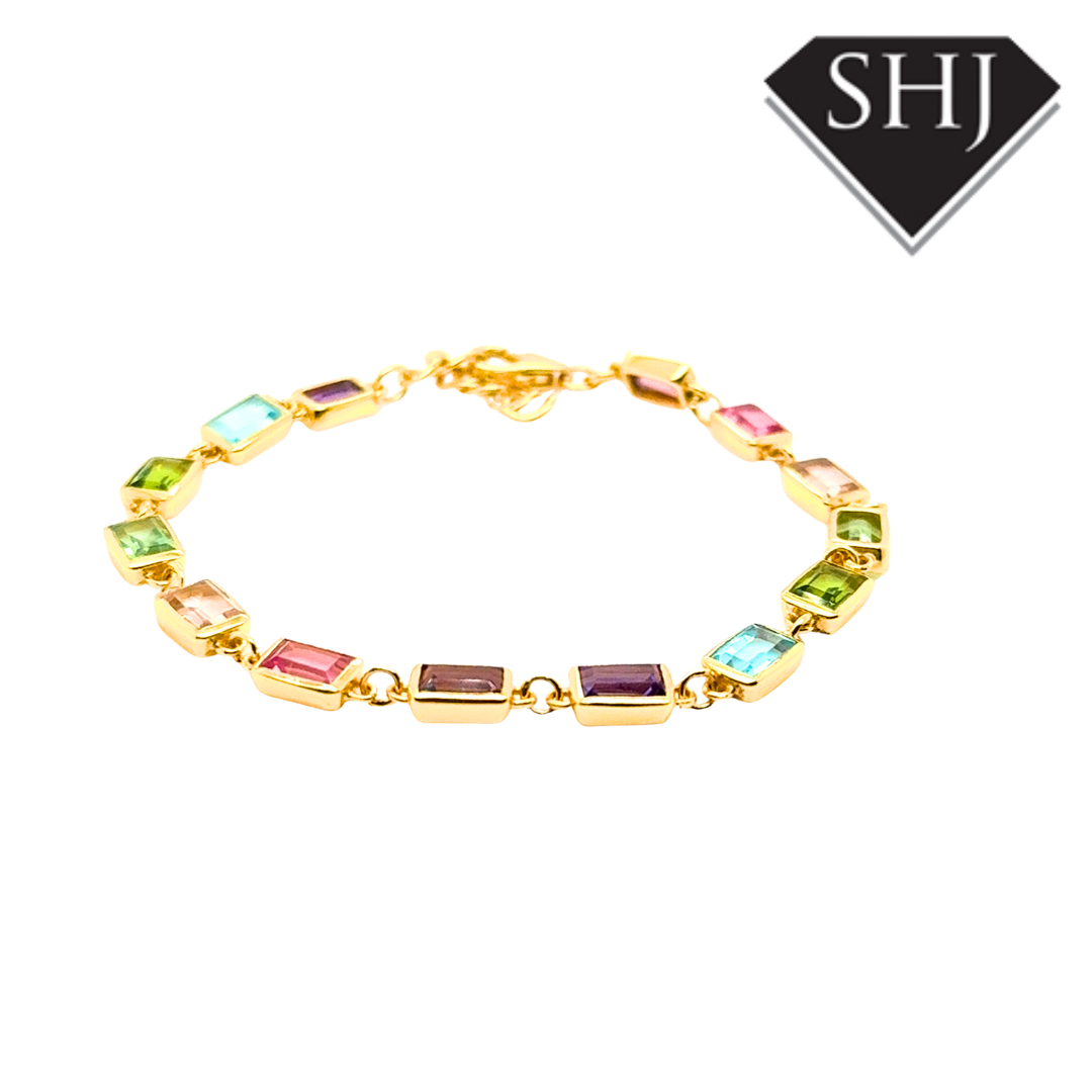 Silver 24ct Gold Plated Multi Gemstone Bracelet
