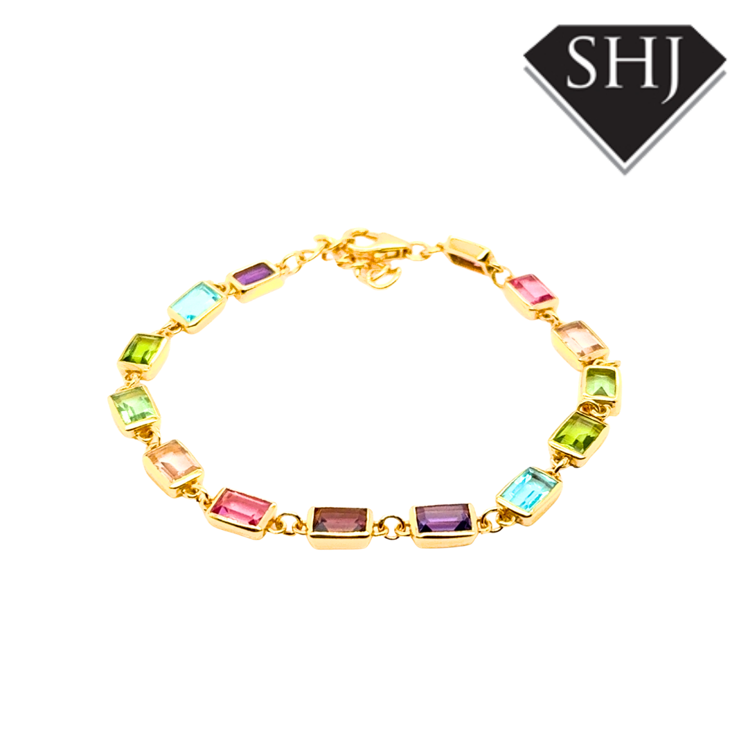 Silver 24ct Gold Plated Multi Gemstone Bracelet