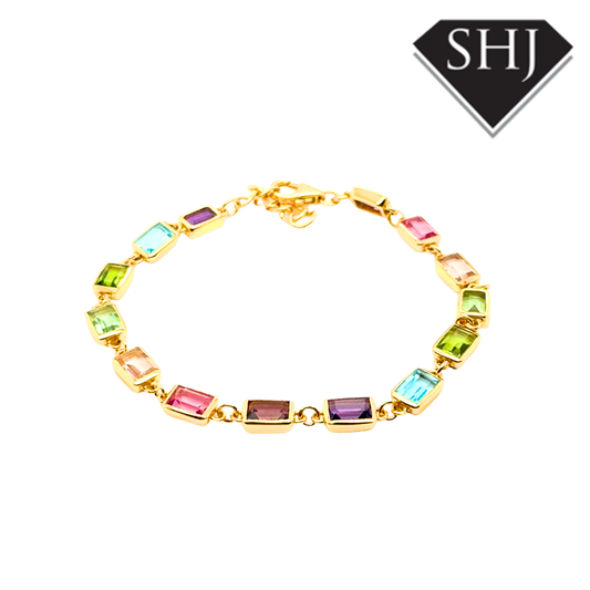 Silver 24ct Gold Plated Multi Gemstone Bracelet
