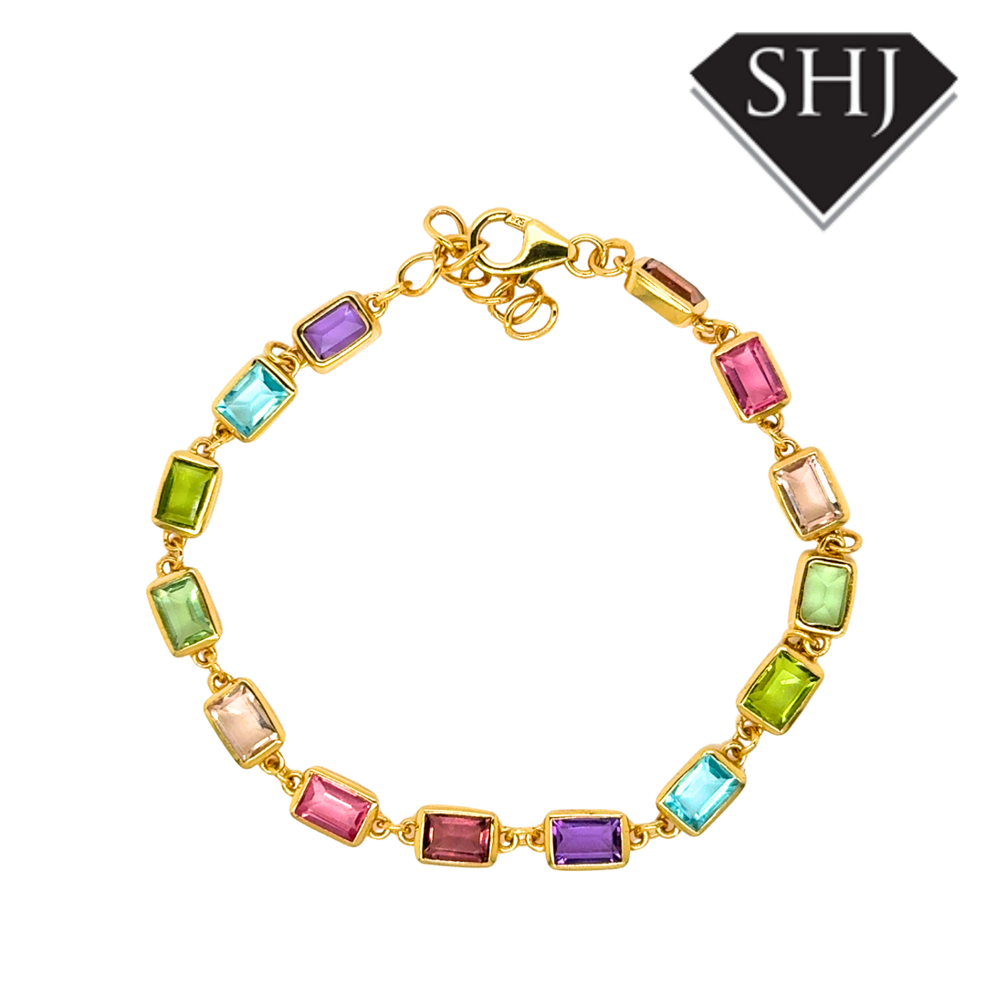 Silver 24ct Gold Plated Multi Gemstone Bracelet