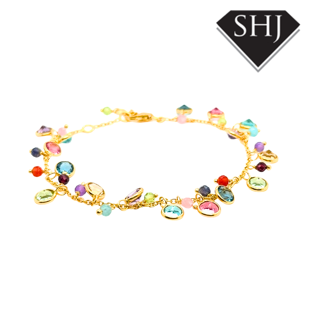 Silver 24ct Gold Plated Multi Gemstone Bracelet