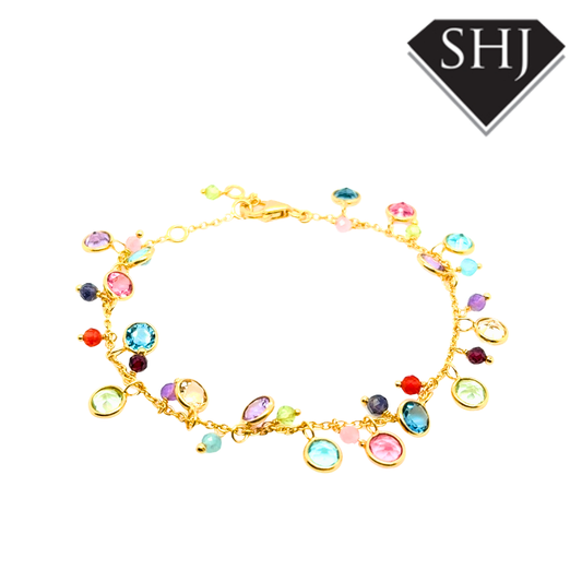 Silver 24ct Gold Plated Multi Gemstone Bracelet