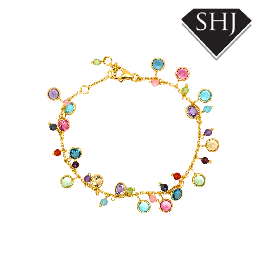 Silver 24ct Gold Plated Multi Gemstone Bracelet