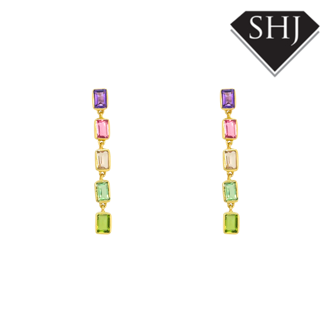 Silver 24ct Gold Plated Multi Gemstone Drop Earrings