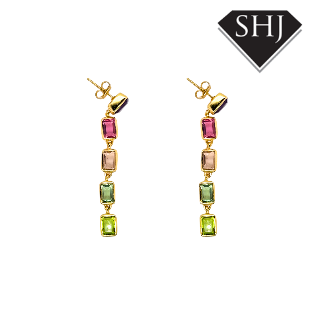 Silver 24ct Gold Plated Multi Gemstone Drop Earrings