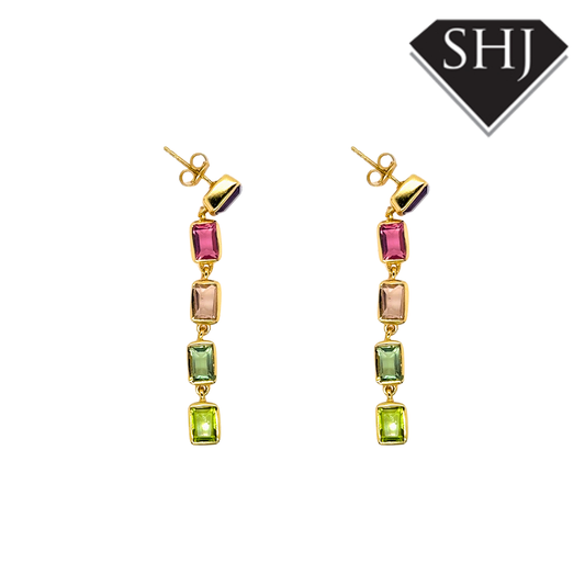 Silver 24ct Gold Plated Multi Gemstone Drop Earrings