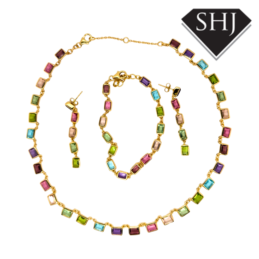Silver 24ct Gold Plated Multi Gemstone Bracelet