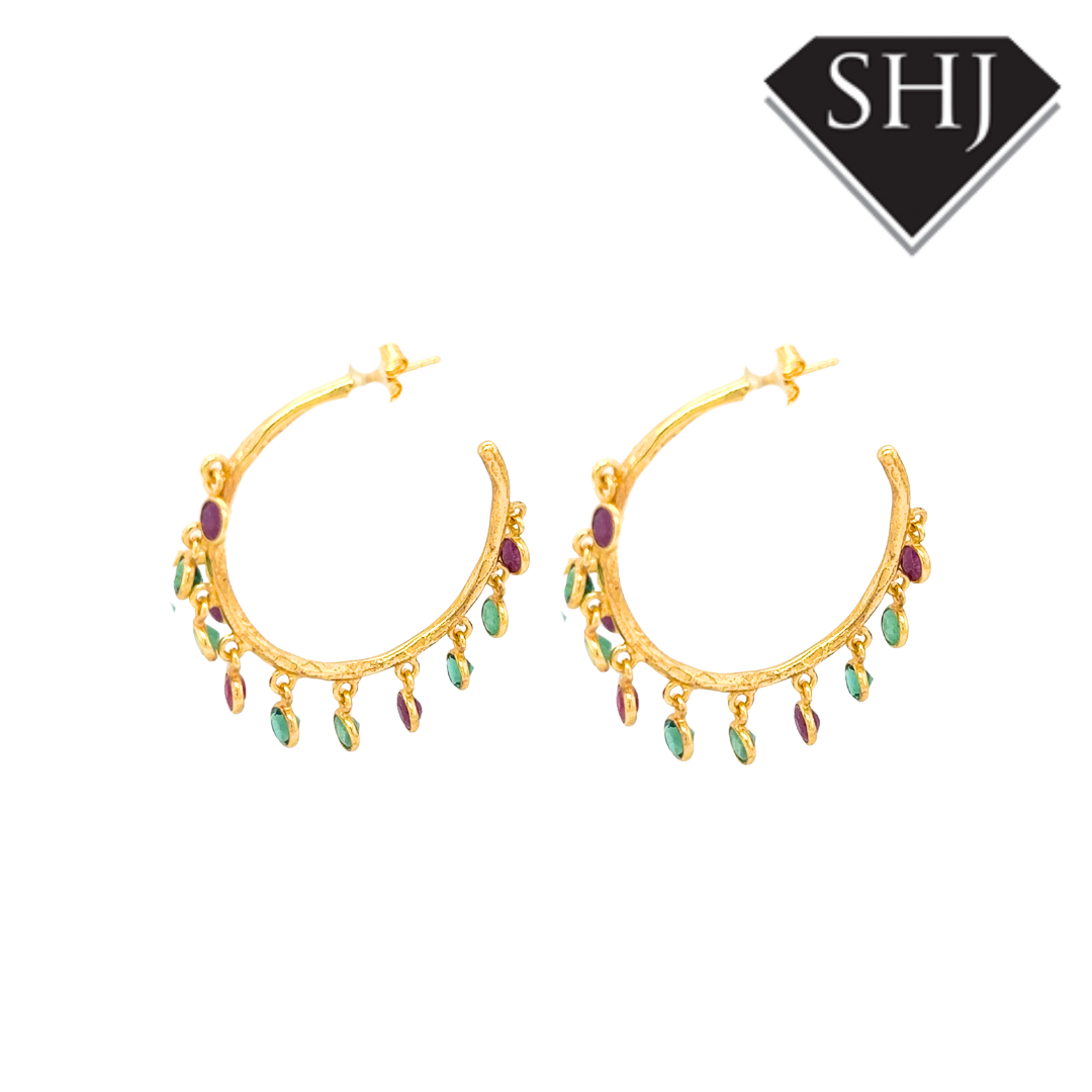 Silver 24ct Gold Plated Multi Colours Gemstone Hoop Earrings